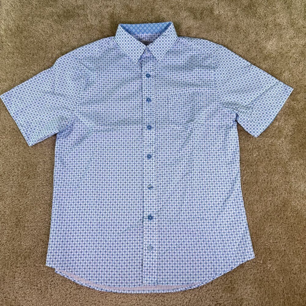 Nick Graham Men's Performance Short Sleeve Woven Sport Shirt Size S Blue E859